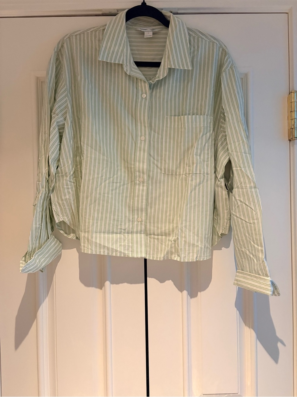 Old Navy Light Green and White Striped Button-Down Shirt